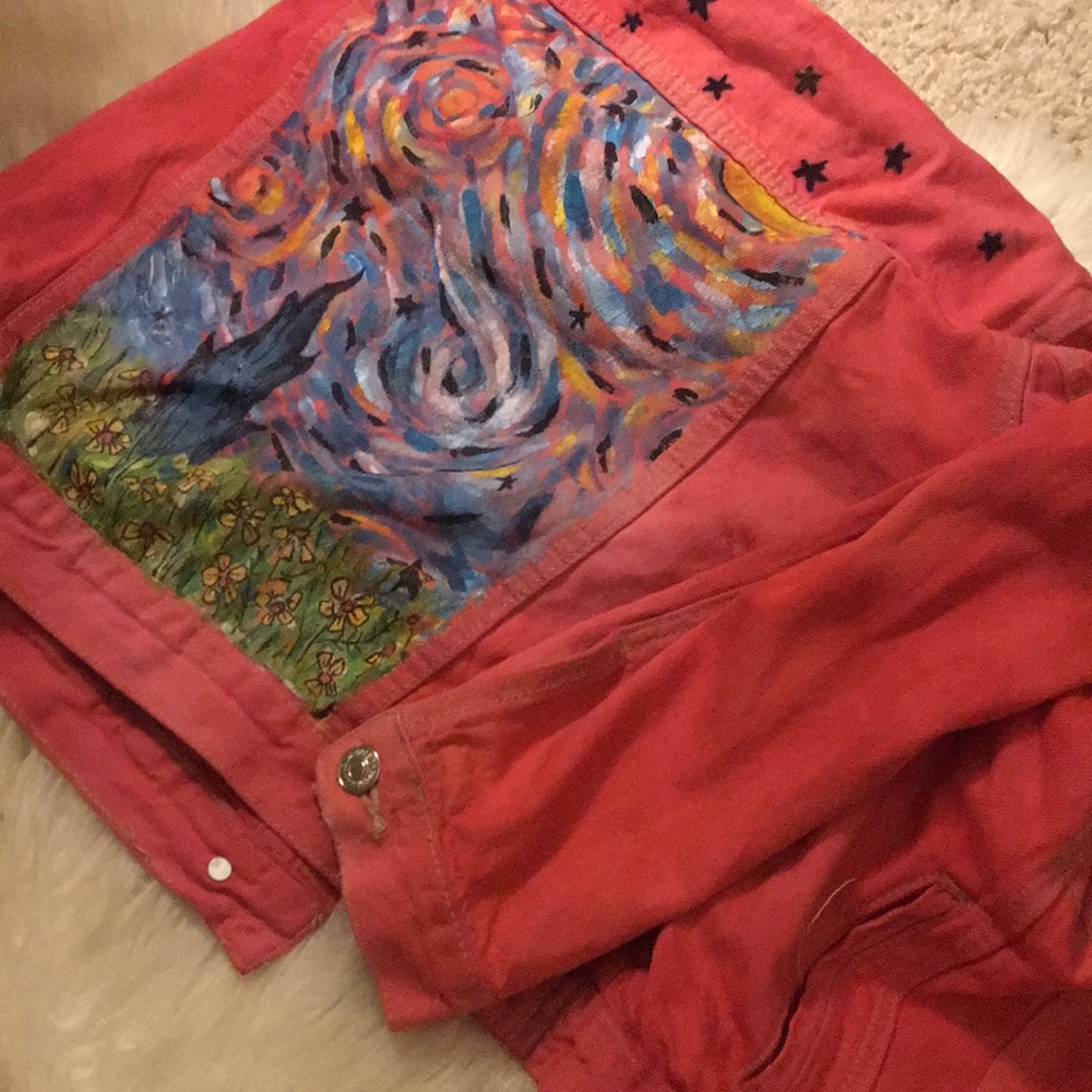 Flipped jacket! Painted back, dyed red